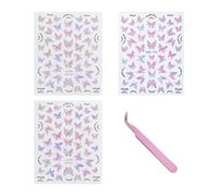 3 Butterfly Nail Stickers - Embossed & Shell Light Designs - DIY Nail Art