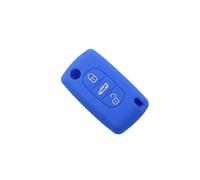3 Button Flip Folding Car Key Case Silicone Cover Fob Rubber Skin Protect compatible with Citroen C2 C4 C5(Blue)