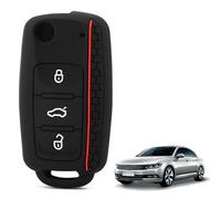 3 Button Key Fob Cover, Protective Silicone Car Case Sleeve Keys Shells Protection Covers compatible with VW Golf Leon Tarraco Ateca Skoda, Black Red