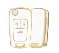 3 Buttons Car Key Cover for Vauxhall Opel Astra Insignia Vectra Meriva Zafira Movano Mokka Adam Cascada Corsa Karl Buick Chevrolet Cruze Aveo Spark, Soft TPU Car Key Protect Case - White Gold