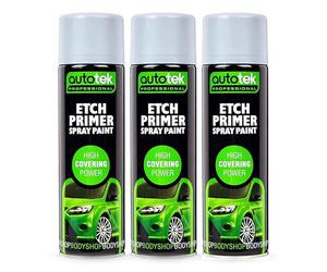(3 CANS) Autotek Etch Primer Spray for Aluminium Galvanised Steel Stainless GRP Plastic