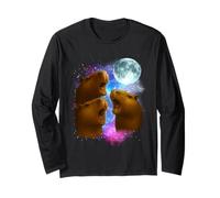 3 Capybara Moon Giant Rodents Weird Howling Parody Long Sleeve T-Shirt