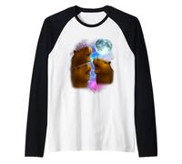 3 Capybara Moon Giant Rodents Weird Howling Parody Raglan Baseball Tee