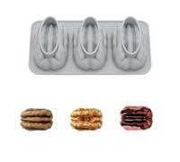 3 Cavities DIY Choco Ice Cream Mold, Big Pecan Pudding Mousse Silicone Mould Cake Decor Baking Unique Grinding Tools for Brownie French Dessert Pastry Ice Cream Cake Decoration Mold
