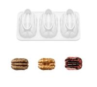 3 Cavities DIY Choco Ice Cream Mold, Big Pecan Pudding Mousse Silicone Mould Cake Decor Baking Unique Grinding Tools for Brownie French Dessert Pastry Ice Cream Cake Decoration Mold