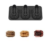 3 Cavities DIY Choco Ice Cream Mold, Big Pecan Pudding Mousse Silicone Mould Cake Decor Baking Unique Grinding Tools for Brownie French Dessert Pastry Ice Cream Cake Decoration Mold