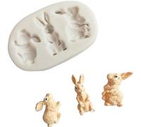 3 Cavity Easter Chocolate Mould,3D Easter Mini Bunny Silicone Mould, Baking Bakeware Decoration DIY Rabbit Mold for Cake Soap Candy Chocolate Cupcake Jelly Bread Pudding Muffin (White)