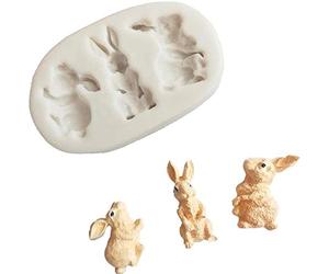 3 Cavity Easter Chocolate Mould,3D Easter Mini Bunny Silicone Mould, Baking Bakeware Decoration DIY Rabbit Mold for Cake Soap Candy Chocolate Cupcake Jelly Bread Pudding Muffin (White)