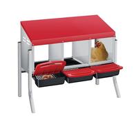 3-Chamber Galvanised Steel Chicken Nesting Box with Stand, Pull-Out Egg Tray | Wall Mount or Free-Standing Hen Nest Box | Ventilated, Weatherproof & Easy Clean for Coops, Hutch & Poultry Houses-Red