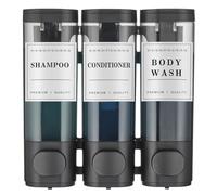3-Chamber Wall-Mounted Shampoo and Conditioner Dispenser for Shower With Large Capacity - No-Drill Soap Dispenser for Bathroom, Hotel, Black