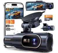 3 Channel 4K Dash Cam Front and Rear,Wireless 4K Dash Cams for Cars,4K+1080P+1080P Car Camera, Built-in Wi-Fi & APP, G-Sensor,Night Vision, 64GB SD Card