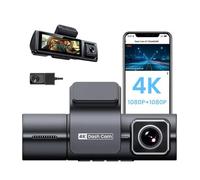 3 Channel 4K Dash Cam,Front Inside Rear Three Way Car DVR,Built in WiFi,Hidden Infrared LED Light,IR Night Vision,Super Capacitor Night Vision,Video Recorder (64G Card Included)