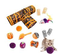 3 Channel Cat Toy Set Retractable Tunnel Fluffy Wand Ball Spring Mice | Toy Interactive Halloween 3 Way Hole Tunnel, Fluffy Wand, Ball, Spring Mice, for Indoor Cats Kittens Pets Furry Friends