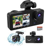 3 Channel Dash Cam Front and Rear Inside,4K Full UHD Dash Camera for Cars with Free 32GB SD Card,Built-in Super Night Vision,2.0'' IPS Screen,WDR,Loop