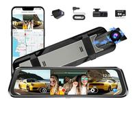 3 Channel Mirror Dash Camera for Cars, 10" Triple Rear View Mirror with Front 4K/3K, Inside and Rear 1080P with WiFi, G-Sensor, Night Vision, Reverse Assist, Parking Monitoring