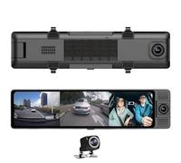 3 Channel Rear View Mirror Camera, 4K Full Touch Screen Triple Mirror Dash Cam, 180° Wide Angle, with G Sensor, Built in WiFi, NightVision, Parking Monitor, Motion Detection, GPS