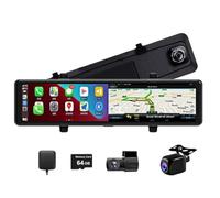 3 Channels 2.5K Dash Cam For Cars, Carplay And Android Auto, Wifi Bluetooth GPS Navi With 12 inch Full Screen Rearview Mirror, Front Inside Back Camera 1080P Video Recorder