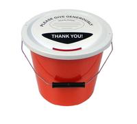 Early Learning Centre 3 Red Plastic Charity Money Collection Buckets with Lids, Labels and Ties (5 Litres)