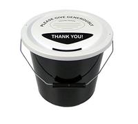 3 Charity Money Collection Buckets with Lids, Labels and Ties (5 Litres) - Black