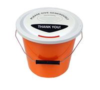 3 Charity Money Collection Buckets with Lids, Labels and Ties (5 Litres) - Orange