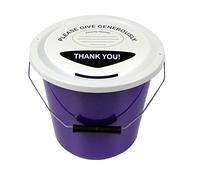 3 Charity Purple 5 Litre Secure Plastic Collection Buckets with Lids, Labels and Ties - Perfect for Charity or Fundraising Events