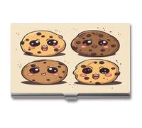 3 Chocolate Chip Cookies with Different Expressions Business Card Case for Men And Women,Slim Business Card Holder ,Aluminum Alloy Purse Name Cards Holder Purse Organizer Office Accessories with Buckl