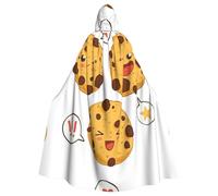 3 Chocolate Chip Cookies With Different Expressions Printing Vampire Halloween Hooded Cloak (57.8 Inches Length), Comfortable Large Hood Ideal For Cosplay