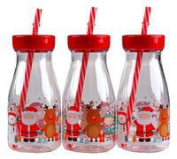 3 Christmas Novelty Milk Drinking Glass/Bottle With lid And Straw - Santa Elf