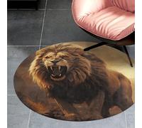 3' Circle Rug Non Slip Bath Rug Soft Stain Resistant Coral Velvet Angry Roaring Lion Carpet for Under Round Table Washable Indoor Floor Mat for Living Room Bedroom Nursery Home Office Decor