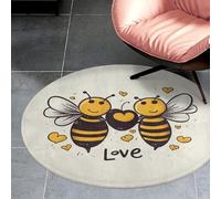 3' Circle Rug Non Slip Bath Rug Soft Stain Resistant Coral Velvet Bee Love Honey Carpet for Under Round Table Washable Indoor Floor Mat for Living Room Bedroom Nursery Home Office Decor