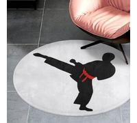3' Circle Rug Non Slip Bath Rug Soft Stain Resistant Coral Velvet Karate Boy Carpet for Under Round Table Washable Indoor Floor Mat for Living Room Bedroom Nursery Home Office Decor