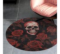 3' Circle Rug Non Slip Bath Rug Soft Stain Resistant Coral Velvet Skull Rose Carpet for Under Round Table Washable Indoor Floor Mat for Living Room Bedroom Nursery Home Office Decor