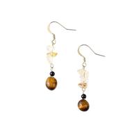 3 Citrine Beads Vintage Drop Earrings for Women,Elegant Tigers Eye Stone Dangel Earrings Gemstone Handmade Jewelry for Wedding Party Daily