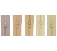 #3 Close End Zips - 5 Pack (5 Shades in One Set) | Nylon Coil Zipper for Sewing, Dress, Skirt, Cushion, Craft - 14 inch (35 cm) (Beige to Buttercream)