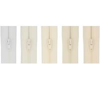 #3 Close End Zips - 5 Pack (5 Shades in One Set) | Nylon Coil Zipper for Sewing, Dress, Skirt, Cushion, Craft - 14 inch (35 cm) (Cream to Ivory)