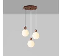 3 Cluster Globe Fixture Mid Century Milk Glass Pendant Light Kitchen Island Single Moon Hanging Lamp Vinta Farmhouse Wood for Dining Room Bedroom Stairwell