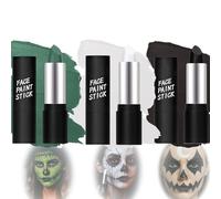 3 Color Black & White & Green Halloween Face Paint Stick - Waterproof Matte Lipstick & Body Crayon - Glow in Dark Neon Makeup Cream for Stage Performances, Costume Dress Parties & Sports Events