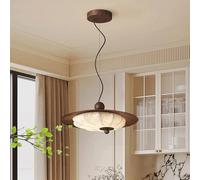 3-Color Dimmable Fabric Light Fixture Walnut Wood Grain Chandeliers Ceiling Light |Vintage Farmhouse Pendant Light Bedroom |Modern Art Deco Hanging Lighting for Dining Room 45cm/17.7in
