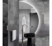 3 Color Dimmable Half Moon LED Vanity Mirror 48x24 Inch Anti-Fog Backlit Bathroom Mirror with Touch Switch Modern Decorative Lighting for Makeup and Grooming.
