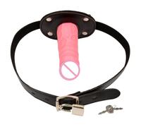 3 Color Penis Gag Oral Big Dildo Plug Open Mouth Gag Leather Fetish BDSM Bondage Restraints Adult Products Sex Toys for Couples Pink M