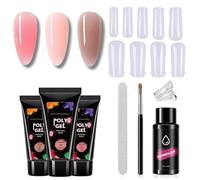 3 color Poly Gel Nail Kit,15ml Fingernail Extension Set For Beginners,Poly Extension Gel Nail Starter Kit,3 color Builder Extens-ionNailsKits,All In One PolyGel Set With Fingernail Clips Art