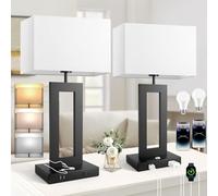 3 Color Temperatures Table Lamps for Bedrooms Set of 2, 22’’ Touch Control Bedside Nightstand Lamps with 2 USB Ports & AC Outlet, Stepless Dimmable Lamps with White Shade, Modern Decor for Living Room