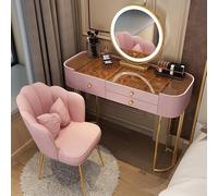 3-Color Touch Light Makeup Vanity Table with Tempered Glass Desk Dressing Table Set for Women & Girls Stylish Bedroom Furniture (Size: 100cm)