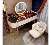 3-Color Touch Light Makeup Vanity Table with Tempered Glass Desk Stylish Dressing Table Set for Women and Girls Bedroom Makeup Station (Size: 120cm-WH)