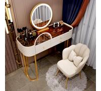 3-Color Touch Light Makeup Vanity Table with Tempered Glass Desk Stylish Dressing Table Set for Women & Girls - 100cm Wide t for Bedroom Decor