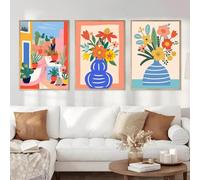 3 Colorful Bouquet Of Flowers Cactus Minimalist Wall Art Print Canvas Painting Posters For Living Room Home Decor 21x30cmx3 No Frame