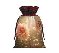 3 Colorful Flowers2 Print Pouch Goody Christmas Drawstring Gift Bags Xmas Treats Bag Holiday Candy Wrapping Bags