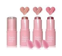 3 Colors Blush Stick with Makeup Sponges,Matte Solid Cream Blush,Multi-Use Blush Stick for Cheeks,Lips and Eye,High Pigmented Makeup Sticks Set A2