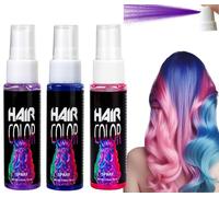 3 Colors Coloured Hair Spray Wash Out Kids, Purple Hair Spray Colour for Kids, Blue Hair spray, One Time Temporary Hair Dye for Adults, Instant Styling Cosplay, Prom, Party, Christmas