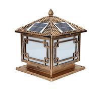 3-Colors Outdoor Post Cap Light Modern Aluminum Metal Solar Post Light Rainproof Anti-Rust Deck Fence Cap Light For Garden Backyard Patio Yard Stair Step Rail,Brass-Width:40cm